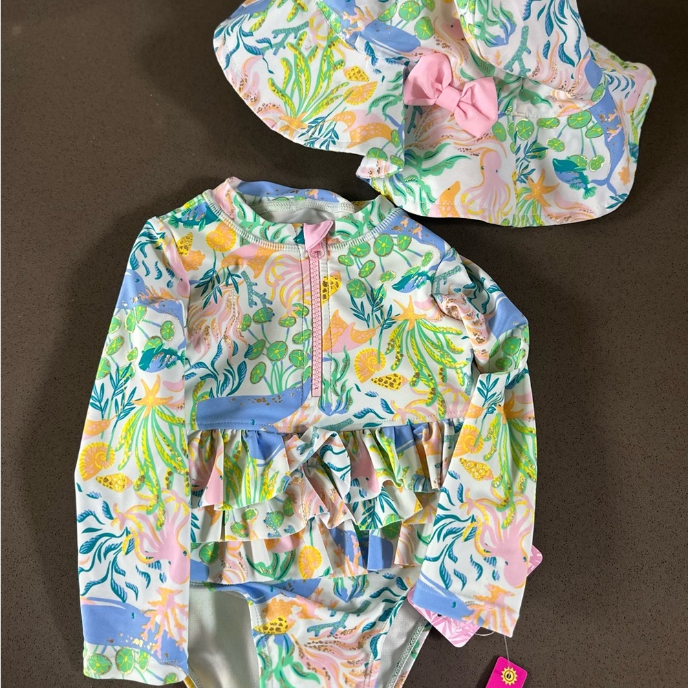Tommy Bahama Floral Kids Swim Set with Hat